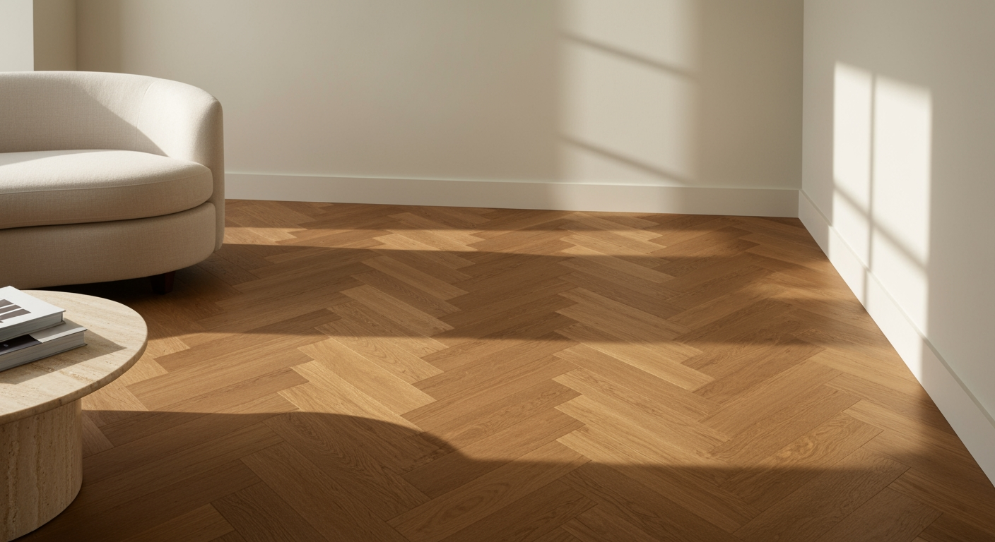 Herringbone hardwood floor styled by ReSpace